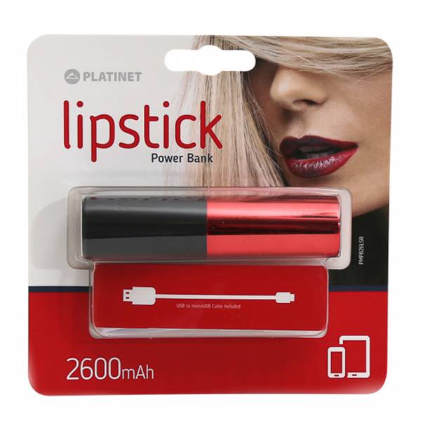 Platinet PMPB26LSR Lipstick Powerbank, Rot, (2600mAh), Extra Power für Ihr Smatphone